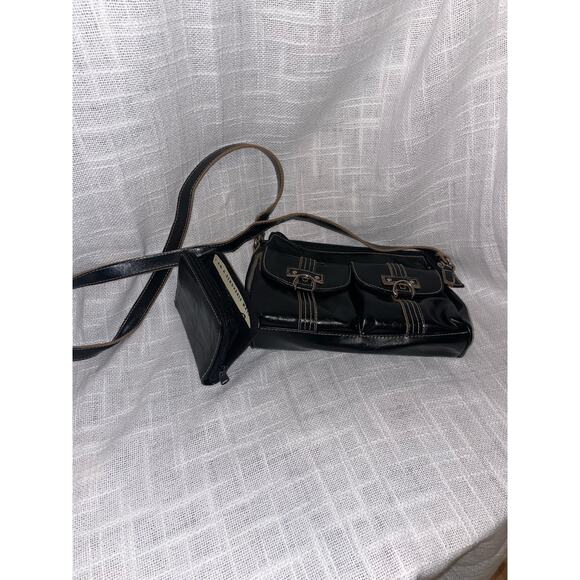 Rosetti black PVC handbag and matching ID wallet moto retro - Picture 4 of 11